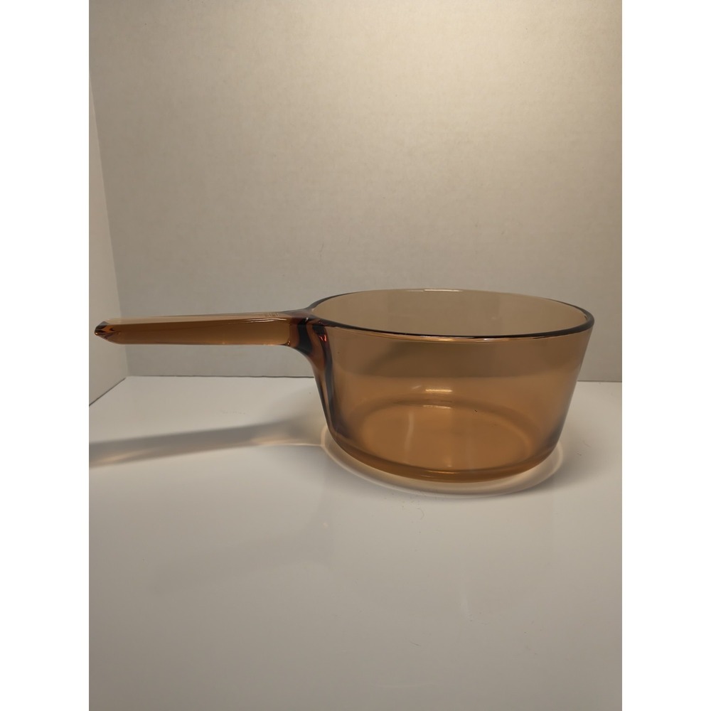 Vintage Corning Vision Ware 1.5 L Fireside Brown Amber Glass Pot Sauce Pan 6"